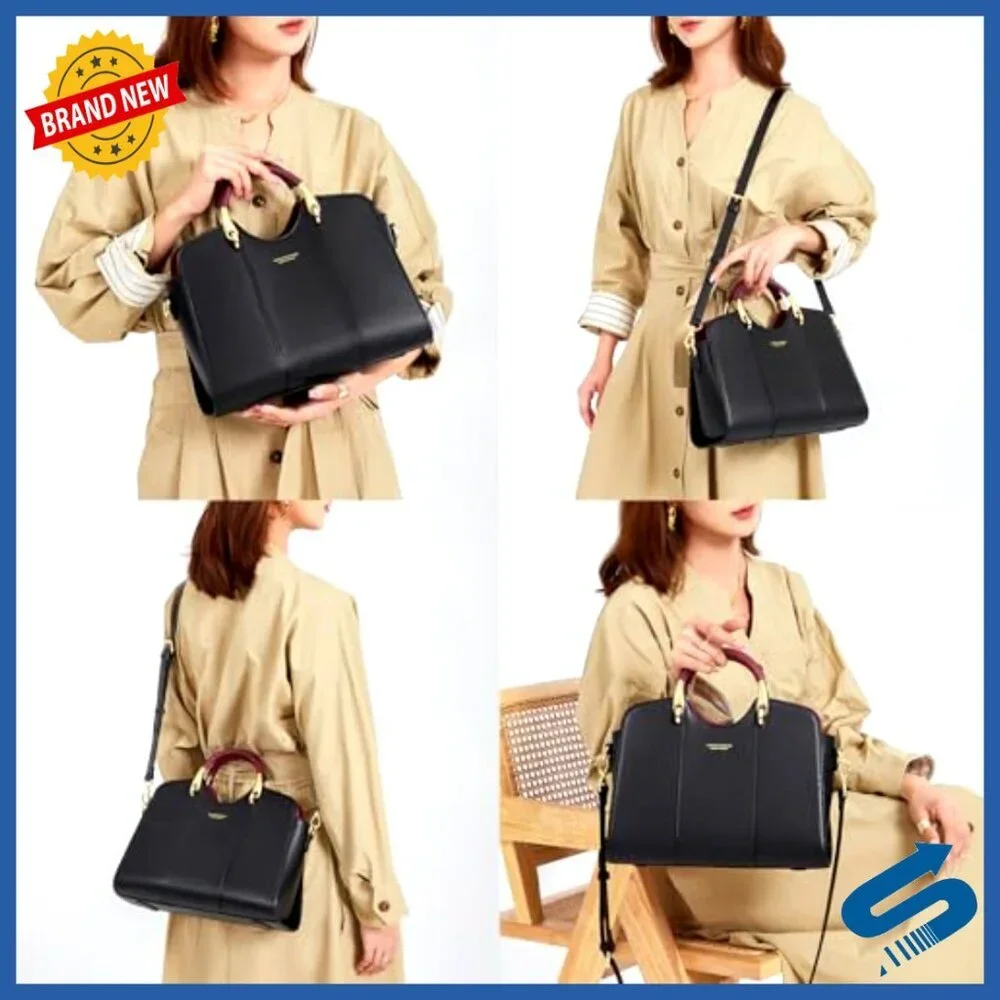 Genuine Leather Satchel Shoulder Bag Tote with Adjustable Strap